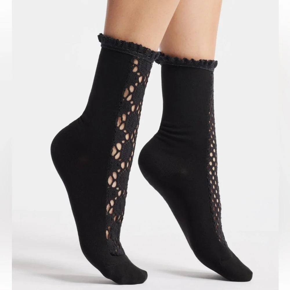 Free People Rubies Crochet Socks in black